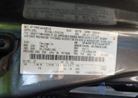 2018 Ford Focus Se from USA, damaged, VIN 1FADP3F27JL261977